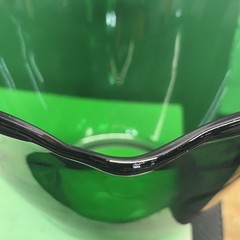 MCM ANCHOR HOCKING CLEAR FOREST GREEN GLASS TAB HANDLED BATTER BOWL
