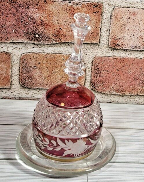 Antique VTG Etched Cordial Wine Glass/Bell Baseless with glass base 5.25”