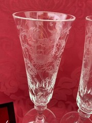 FLAWLESS Art Glass BACCARAT Crystal PARME BIRD PEACOCK Two CHAMPAGNE WINE FLUTES