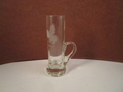 Vintage Clear Glass Etched Trefoil Leaves Handled Shot Liquor Glass