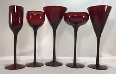 5- Ruby Red Party Cocktail Glasses – Martini, Champagne – Home Decor- Christmas 