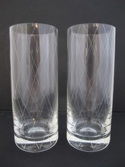 TIFFANY & Co Crystal Etched DIAMOND Criss Cross WATER Glass Tumbler Set of 4