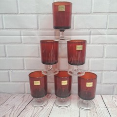 NOS 6 Pcs Luminarc RUBY RED Glasses Vintage 4” Tall Made In France