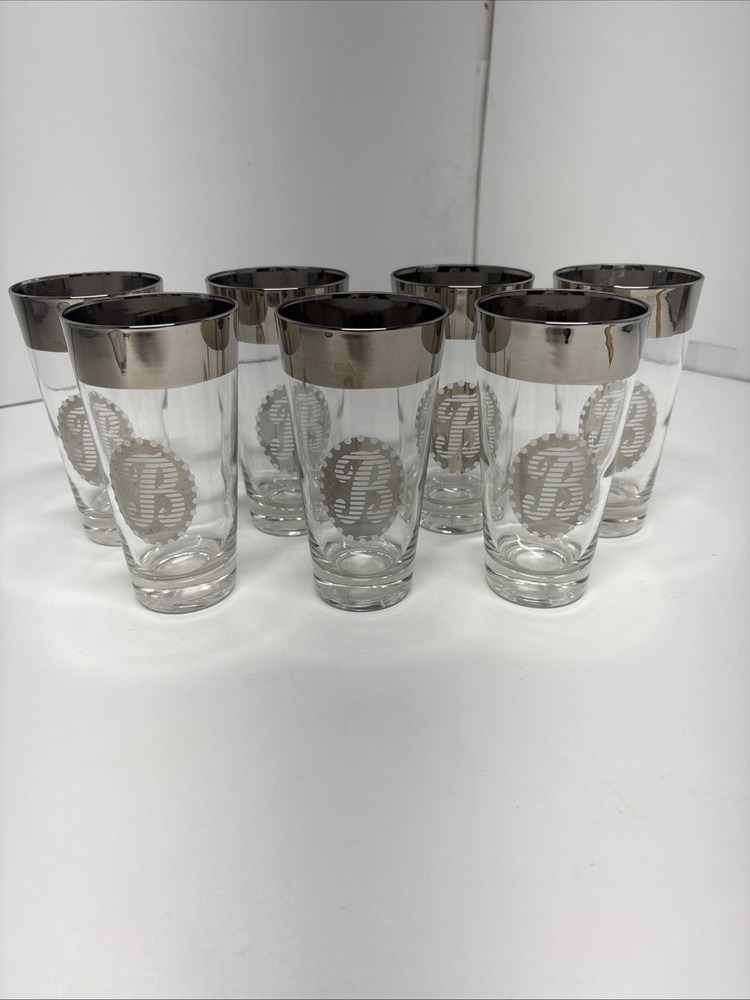 Set Of 7 Mcm Silver Band Rim tumblers “B” Monogram