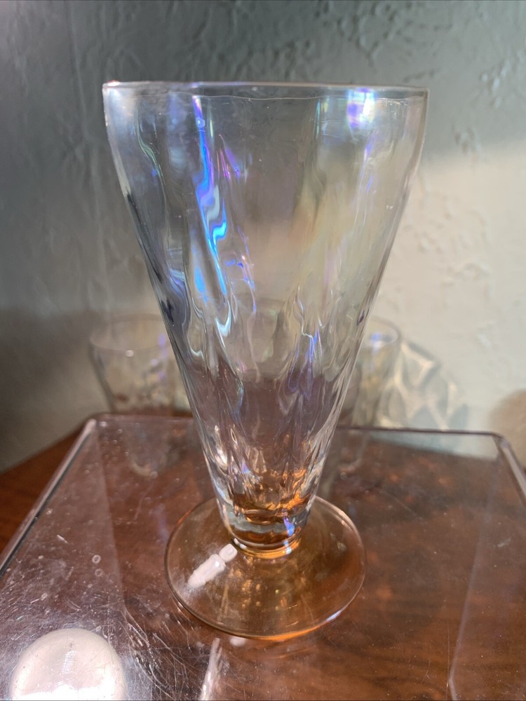 Fostoria Amber Iridized Loop Optic Ice Tea Glasses Set Of 6,1926-1940