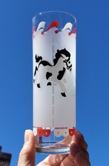 Libbeys 1950’s 4 Frosted Circus Carousel or Merry Go Round Tom Collins Glasses