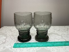 ANTHROPOLOGIE HELIANTHUS Black Grey Water GOBLET Glass (2) Retired Rare Color