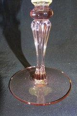 Tiffin 7 Water Goblets Stem 15071 Floral Etched with Pink Stem & Base