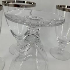 FOSTORIA CRYSTAL STEMWARE WEDDING RING SILVER RIM Ice Tea Goblets Set of 4 EUC