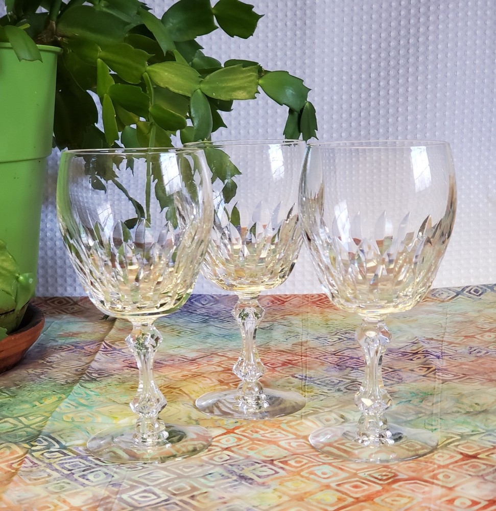 Tiffin-Franciscan Manchester Hand Blown Crystal Wine 6 7/8″ Set of 3 – EUC