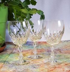 Tiffin-Franciscan Manchester Hand Blown Crystal Wine 6 7/8″ Set of 3 – EUC