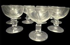 Set of 11 Vintage Reizart Crystal Coupe Champagne Glasses Cube Stem Etched Wheat