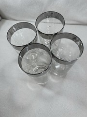Set 4 Vintage Silver Rim Highball Glasses 5.5” Tall MCM Barware Tumbler