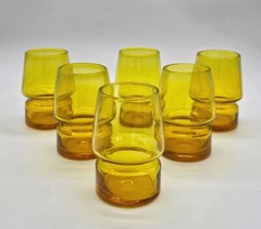 7pc MCM Lucyna Pijaczewska Poland Art Glass Jug Glasses Yellow/Orange *GLOWS