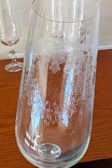 5 VTG Bohemia CASCADE Etched Floral Queens Lace Crystal Champagne Flutes 6 3/4″