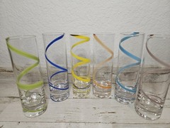 Set Of 6 Tall Shot Glasses Clear Glass With Swirl Design Multicolor