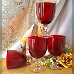Zrike Camelot Red Water Glasses Clear Bulbous Stem Vintage Red Stemware – 4