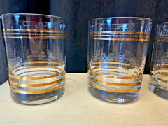 Vintage 4 MacBeth Evans Sovereign Gold Band MCM Style 4″ tall Glasses Barware