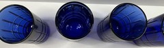 Set of 4 Anchor Hocking Tartan Cobalt Blue Flat Iced Tea Tumblers Vintage 6 1/8″