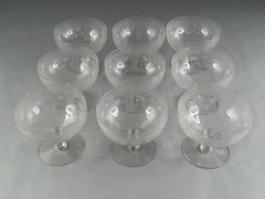 Antique 9 Piece Compote Etched Glass Pedestal Dessert Bowls Glasses Flowers