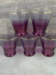 Vintage Blendo Clear to Purple Ombré Bar Glasses with Gold Rim Accent Set Of 5