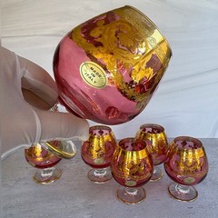 Vintage Italian Pink Glass Brandy Snifters Set of 6 Gold Gilt Made in Italy