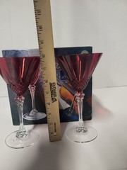 NEW IN BOX Pair Longchamp Ruby Red 25th Anniversary Martini Cocktail Glasses