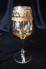 Italian Venetian D’Autore Design Amber & Gold 3 Water Goblets 8 1/2″