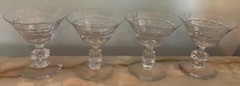 4 Champagne/Tall Sherbet Athena by DUNCAN & MIL Stem #D-1, Geometric Cut On Bowl