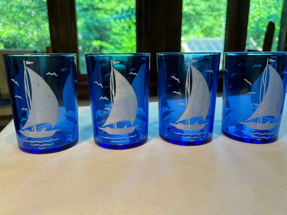 Vintage Hazel Atlas Cobalt Blue White Sailboats Featured on I Love Lucy Show