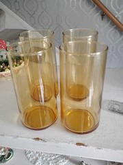 Vintage USA Anchor Hocking Drink Glasses Honey Amber Set Of 4