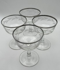 4 Vintage Cristal D’Arques-Durand French Platinum Rimmed Blown Champagne Glass