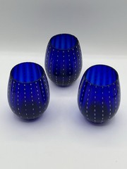 Set of 3 Zodax Art Deco Mavi Ribbed Cobalt Blue Opal Dot Stemless Wines – 16 oz