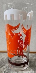 Vintage Hazel Atlas Big Top Circus Orange Parrots Drinking Glass Mid Century 60s