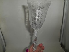 Pair of Cambridge Rose Point etched Elegant Glass 10 oz. Water Goblets #3121