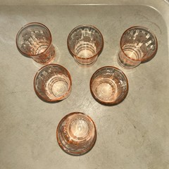 6 Vintage Pink Flower Etched Small Juice / Shot Glass Depression Glass 3”
