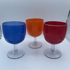 Bartlett Collins Coin Dot Goblets – Set of 3- Colored Water/Wine Goblets MCM