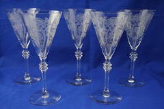 Central Glass Works Etch 425 Clear (5) Water Goblets, 8 1/2″ (S9)