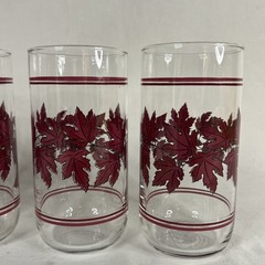 Set Of (4) Vintage Drinking Glasses With Maple Leaves 5.75” Tall