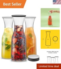 Glass Carafe Set of 3 Water Drink Dispensers for Iced Tea Juice Wine