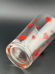 Vintage Red Hearts Glass 5” Tumbler 3” Dia Valentine Barware Unmarked