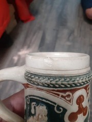 German Beer Stein. Knights Theme. Vintage. Approx 5.25″ Tall. Approx 10oz. Read!