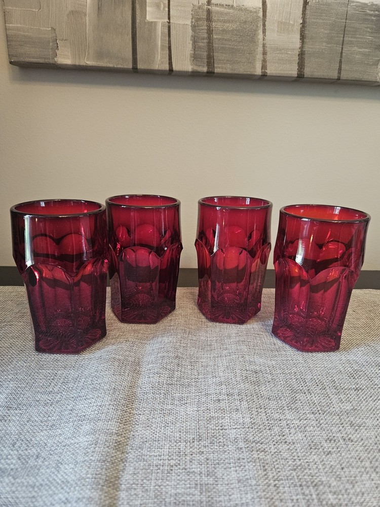 Imperial Ruby Red Glass Old Williamsburg Tumblers 5 1/8″ Tall (Set Of 4)