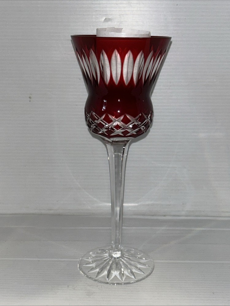AJKA Thistle Wine Glass Red Cranberry Cut To Clear Crystal Bohemian Hungary