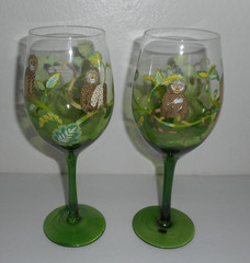 Set of 2 PIER 1 Green Goblets Wine Glass Monkey Hand Wash New With Tags