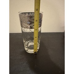 VTG 3 Culver Sorrento Hi-ball Tumblers Silver Lattice Blue Accent Signed Damage
