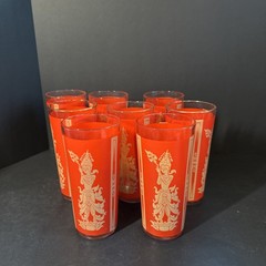 Vintage Red & Gold Thai Princess Siam Red Highball Glasses Culver Style MCM