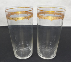 Vintage Drinking Glass Tumblers Gold Rim Set of 2 MCM Roty Gilding – 5 1/2″