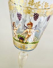 Venetian Hand Painted Enameled Gold & Beaded 7 3/4″ Wine Goblet Cherubs (D)