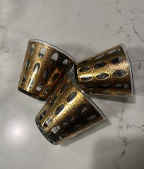VTG MCM Culver PIZA Green & Gold Old Fashioned Tumbler 3 1/4″ Tall Set Of 3